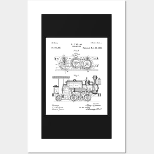 Steam Train Patent - Steam Locomotive Art - Black And White Posters and Art